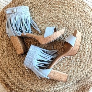 Nanette Lepore Light Blue Suede Fringe Platform Sandals
